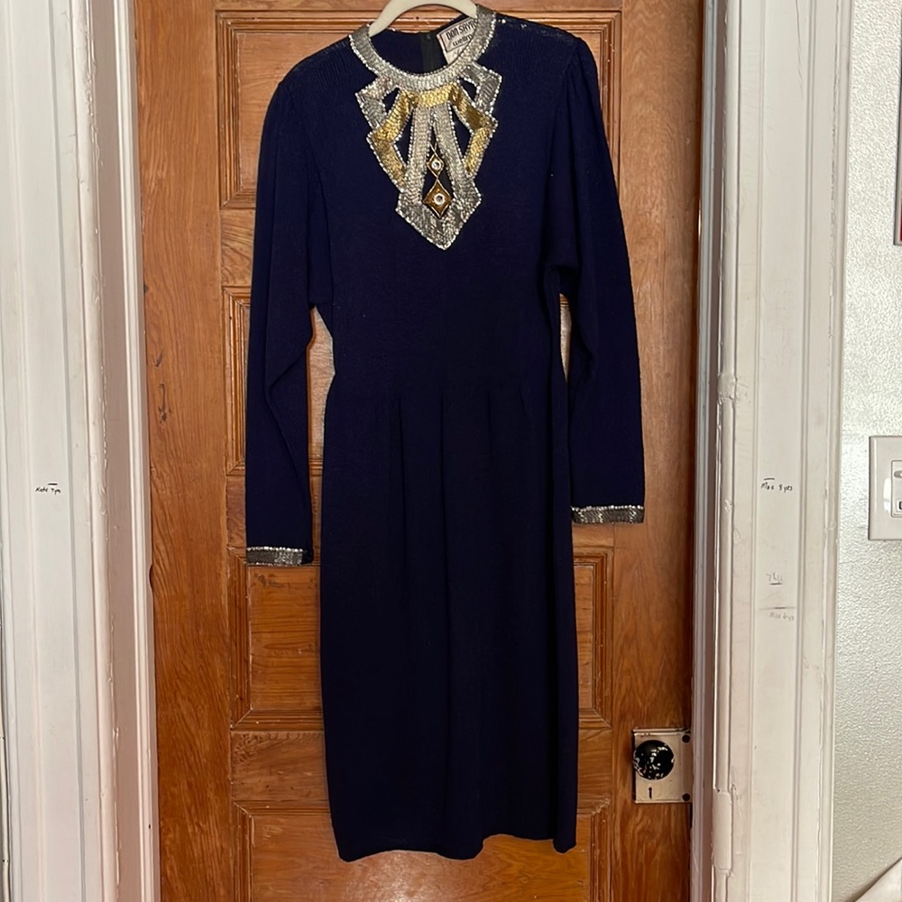 Navy Vintage Knit Sheath w/ Beading